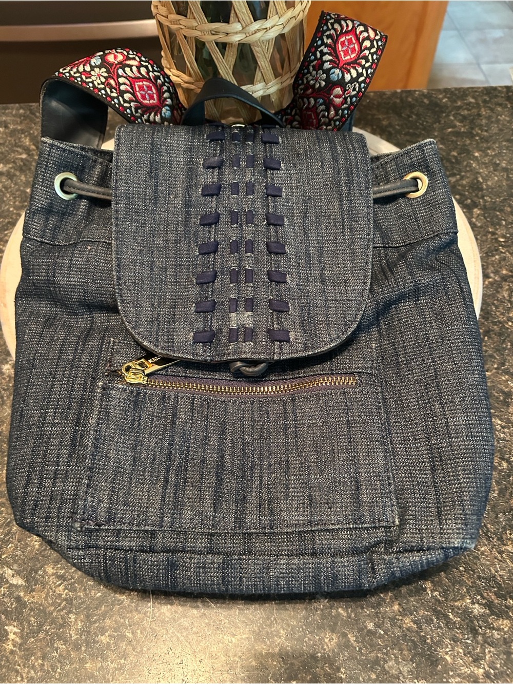 Steve Madden Denim-Backpack with Embroidered Strap